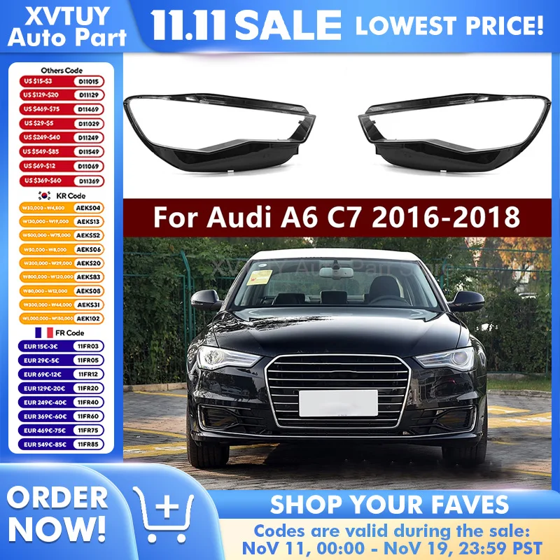 

Headlight Cover For Audi A6L C7PA 2016-2018 High Quality Black Front Lamp Shell Precise Fit UV Resistant Durable Car Accessories