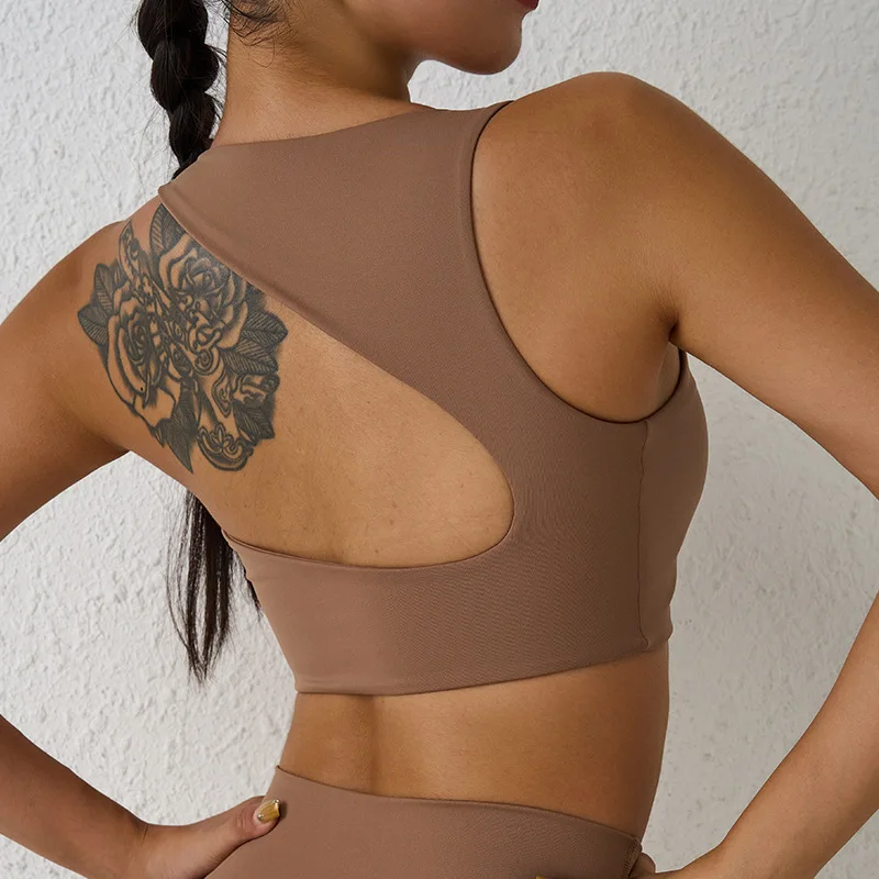 

Women Solid Color Soft Fitness Sports Bra Top Gym Yoga Back Cutout Athletic High Strength Support Tight Workout with Chest Pad