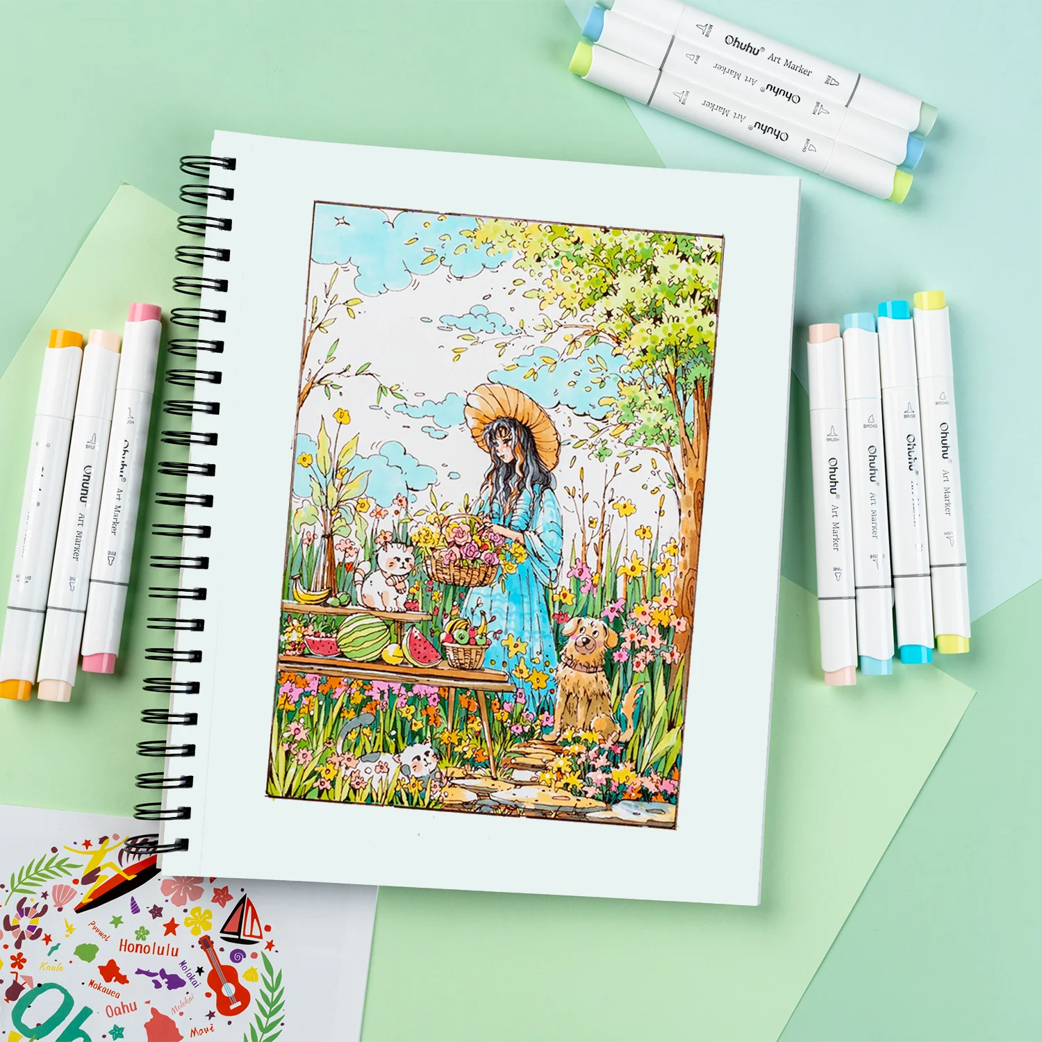 Ohuhu Double Sided Marker Pads Art Sketchbook Bleedproof Spiral Bound Sketching Book for Alcohol Markers Drawing Notebook School