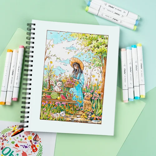 Imagen 2 del producto Ohuhu-alfombrillas marcadoras de doble cara, cuaderno de bocetos artístico a prueba de sangrado, libro de bocetos encuadernado en espiral para marcadores de Alcohol, cuaderno de dibujo, escuela