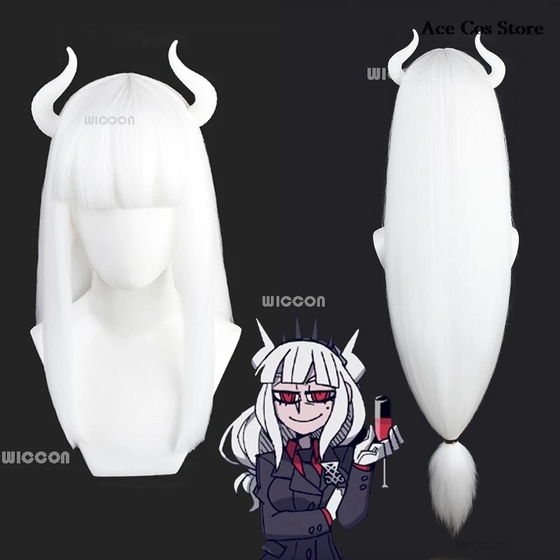 Helltaker Lucifer CEO of Hell Anime Game Cosplay Costume Wig Horns Demon Uniforms Tail Skirt Pants Suit Halloween Party Outfit