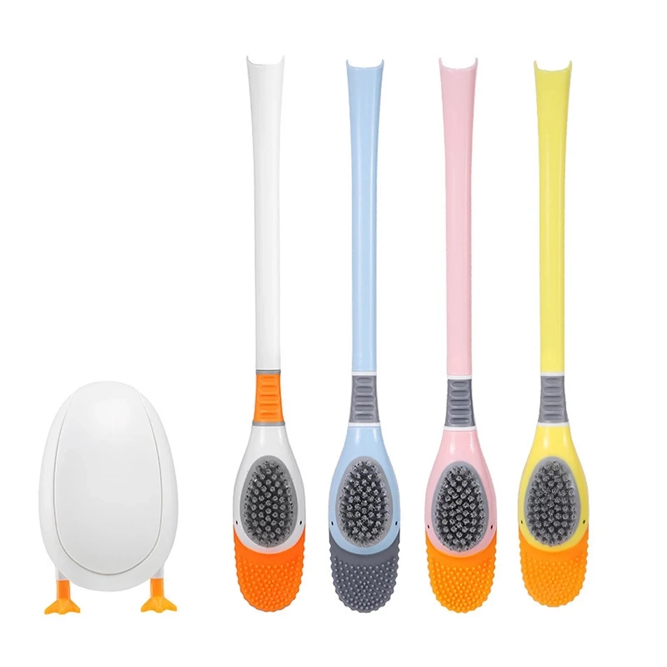 

Silicone Bathroom Toilet Cleaning Brush Wall Mounted Hanging Toilet Brush and Holder Set Cute Duck Toilet Brush