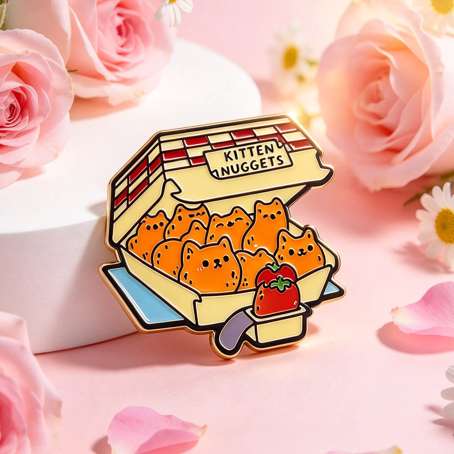 Kitten Nuggets Soft Enamel Badge, Cartoon Cat In Takeout Box Design Badge, Cute Aesthetic Decor for Backpack Hat