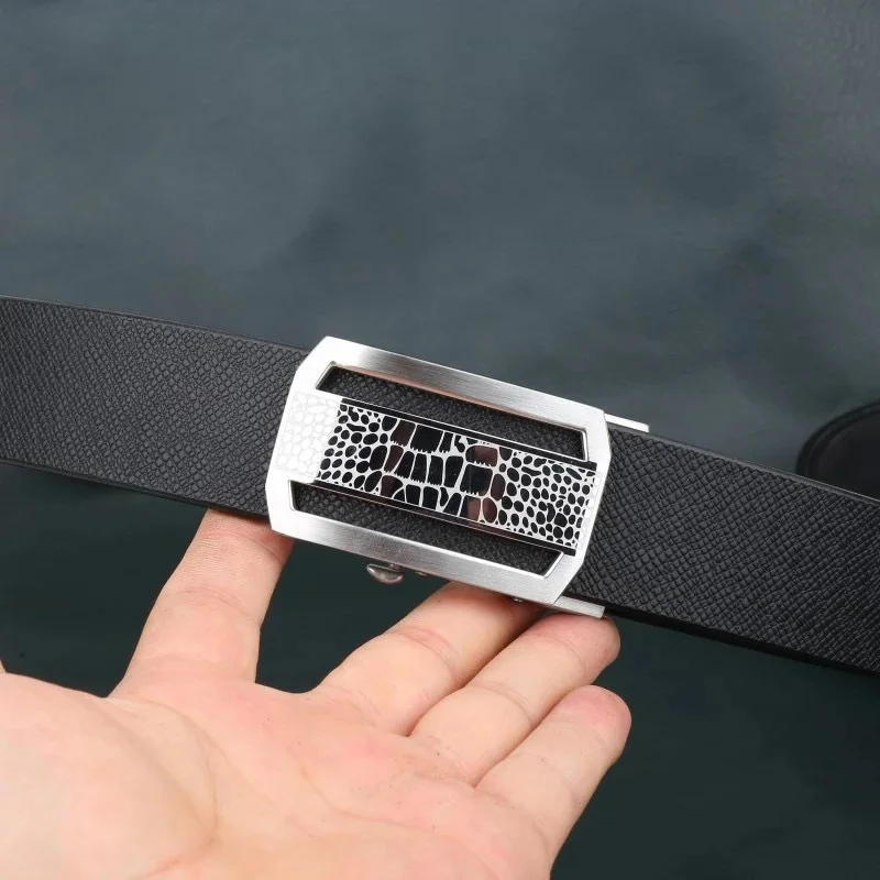 Handmade Crocodile Pattern Buckle Palm Pattern Men's Genuine Beef Belt Imported from Italy First Layer Leather Belt 304 Stainles