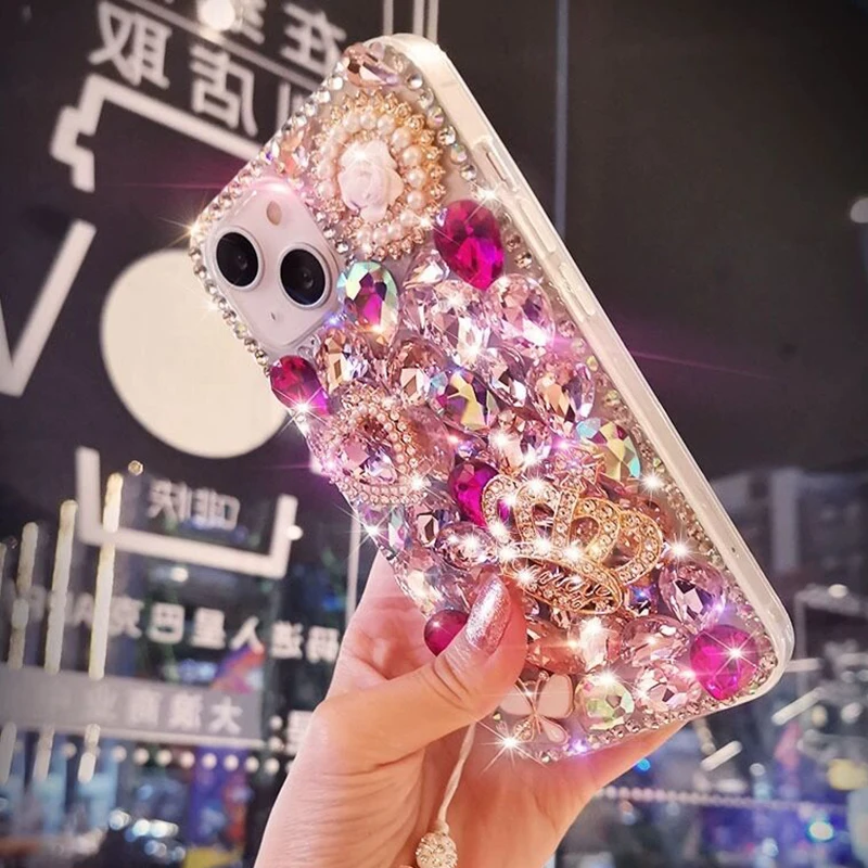 Luxury Glitter Pearl Love Crown Cover Case For iPhone 17 ProMax Air 16 E 15 Plus 14 Pro 13 MINI 12 11 X XR XS Max 7 8 Plus Case