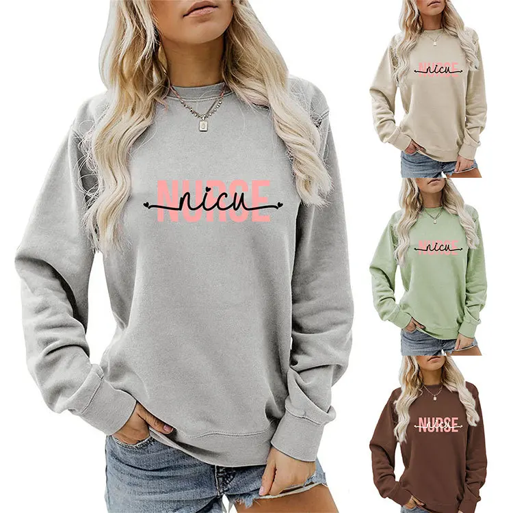 

Autumn women's new crewneck hoodie nurse nicu print loose casual long-sleeved top with all fashion pullover