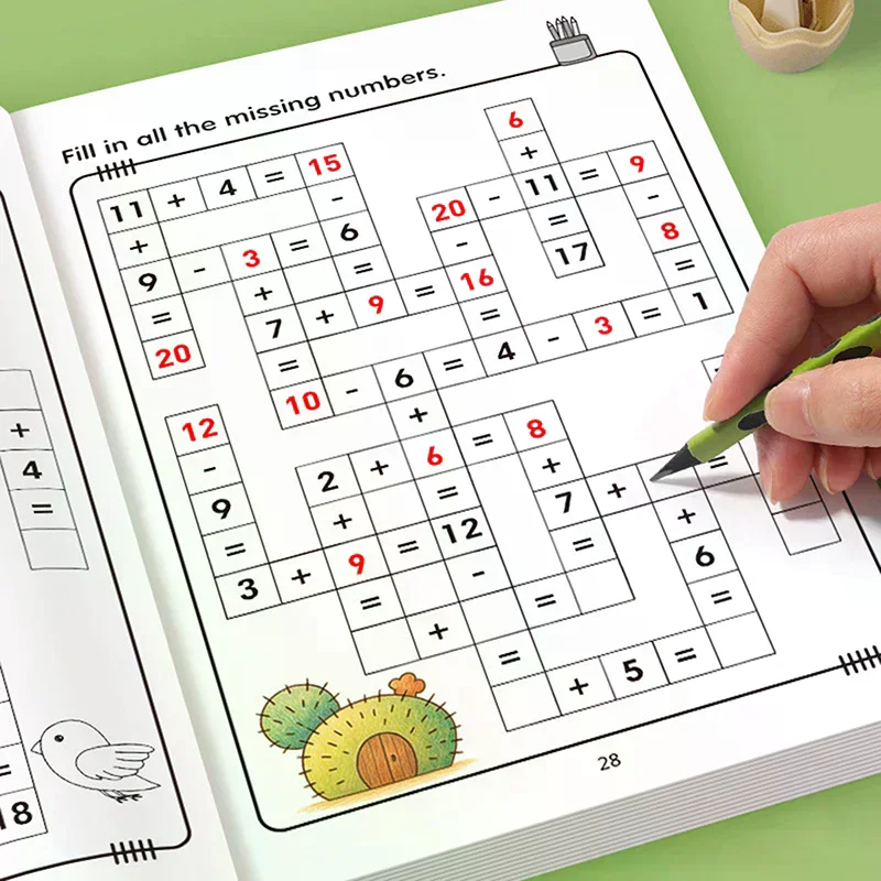 Math Workbook For Kids Ages 5-8 Math:Math Crossword Puzzles Addition And Subtraction Workbook