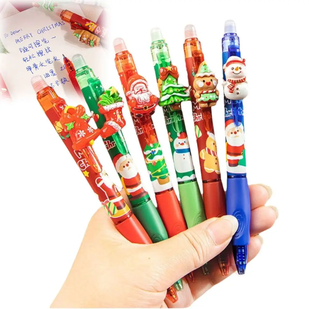 

6PCS/Set Cartoon 0.5mm Christmas Erasable Pen Blue Ink Soft Grip Gel Pen Quick Drying Ballpoint Pen Writing Tool