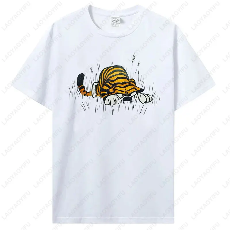 Fashion Vintage Calvin and Hobbes Tees Cotton Unisex T-Shirt Funny Nostalgia Old School Style 90s Cartoon Anime Graphic T Shirts