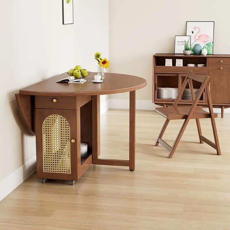 Solid wood folding dining table and chairs home bed and breakfast small apartment simple round table combination