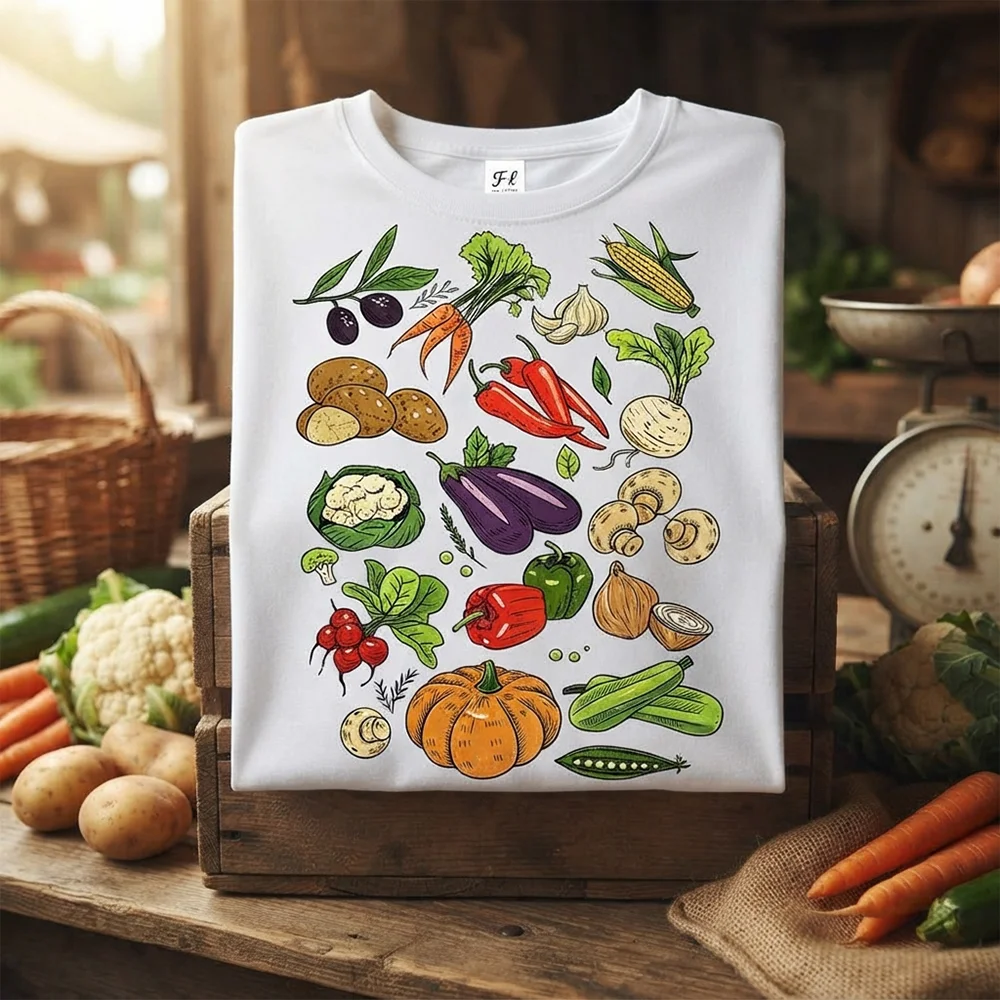 Women T Shirt Vegetable Print Short Sleeve Round Neck Summer Casual Loose Graphic Tee Tops