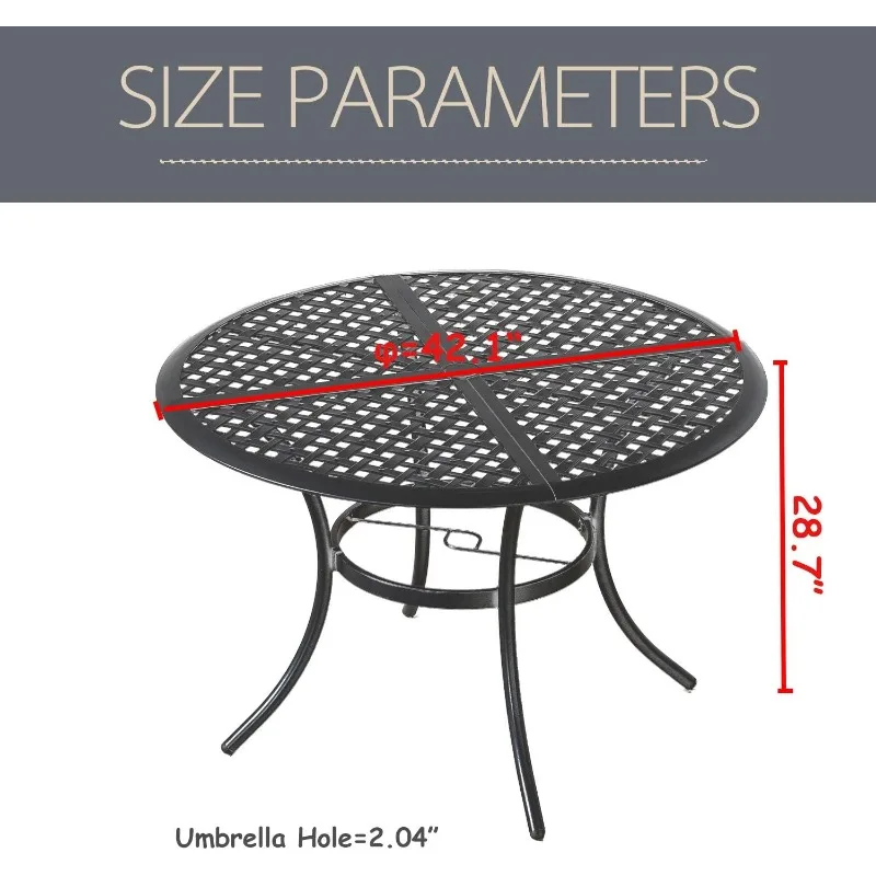 Наружный круглый металлический обеденный стол 42,1 дюйма для внутреннего дворика с отверстием для зонта, стальная рама для газона