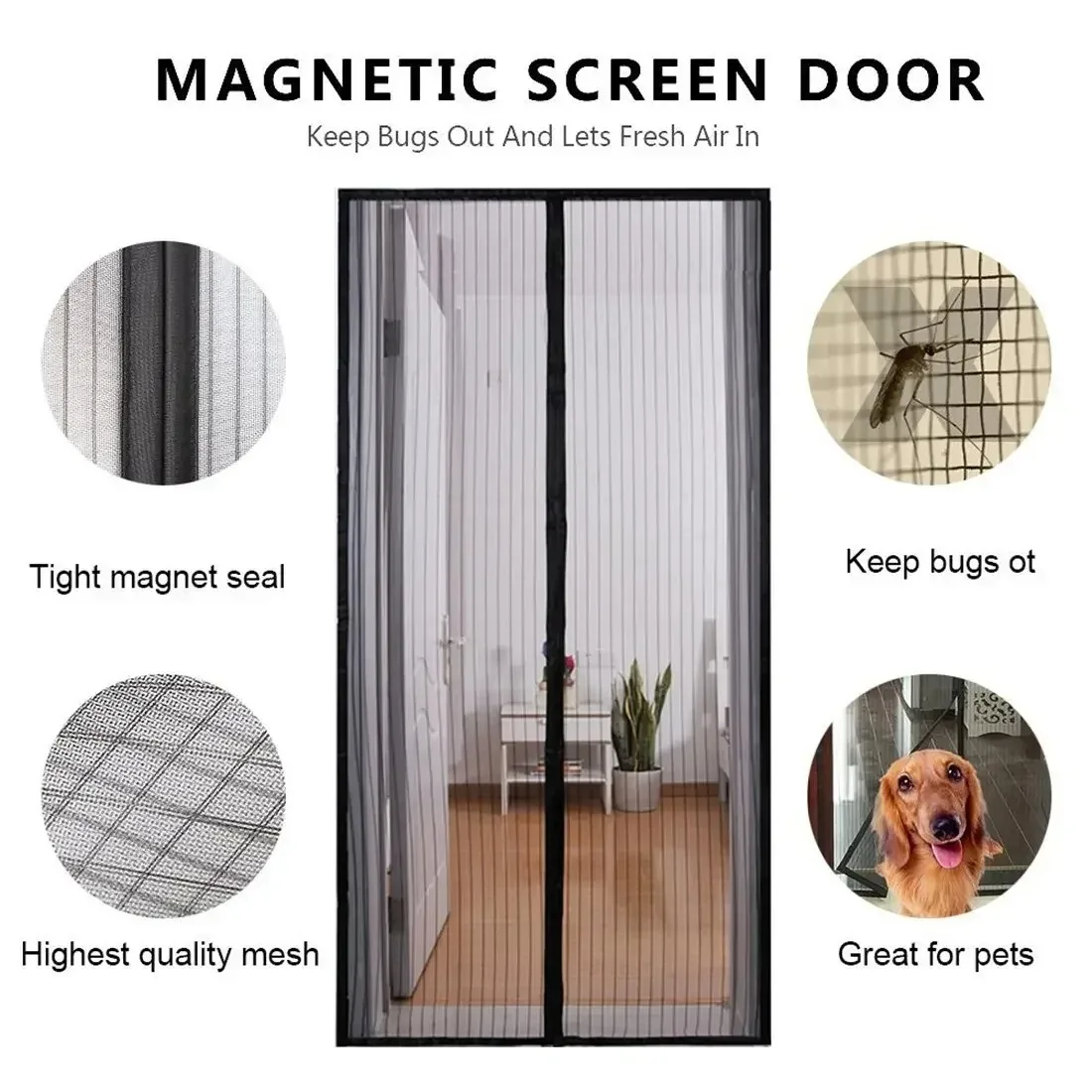 Magnetic Door Mesh Curtain Fly Mosquito Proof Breathable Screen For Garden Kitchen Entrance Protection Magnetic Screen Door