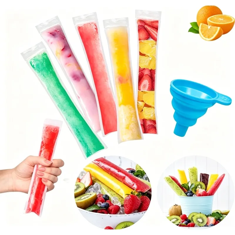 50/100/200 Pcs Sacs à glaces transparents jetables, sachets de congélation scellés de qualité alimentaire, tubes pour yaourts et smoothies aux fruits