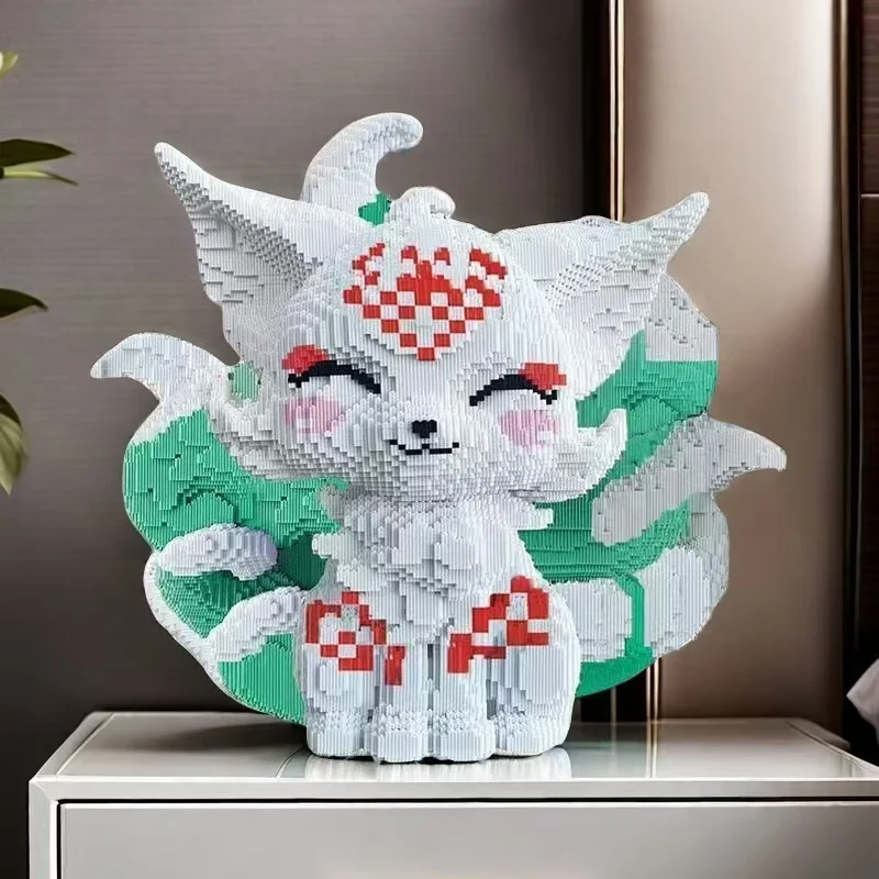 5682-Piece Green Nine-Tailed Fox Building Block Set, Party Games, Office and Home Decoration, DIY Handmade Kit, Creative Assembly Toys