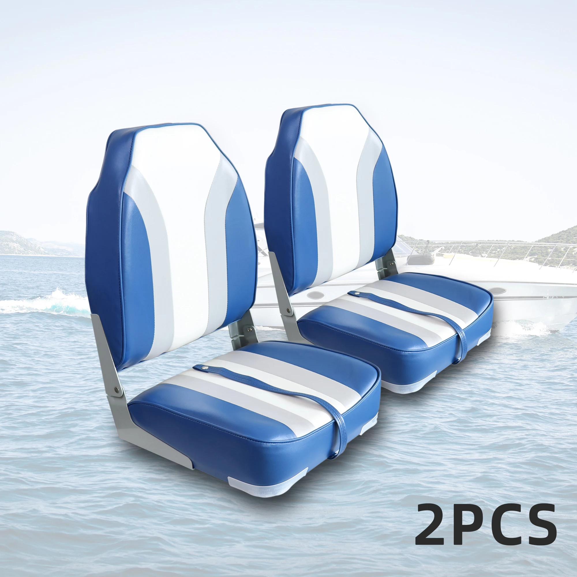 2pcs Boat Chair Waterproof PVC Leather Folding High-Back Profile Boat Seat Designed for Fishing Boats, Yachts, And Bass Boats