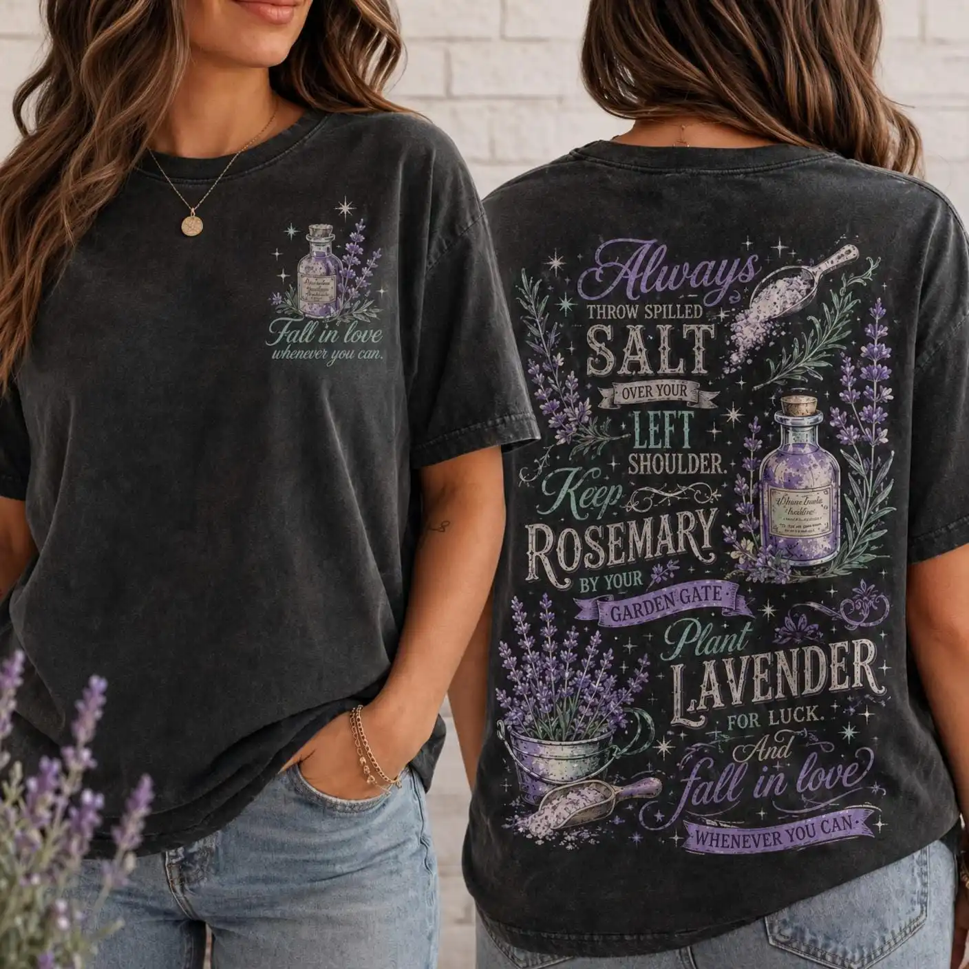 Lavender Witchy Shirt, Salt and Rosemary Tee, Witchcraft , Herbalist T-Shirt, Vintage Apothecary Top