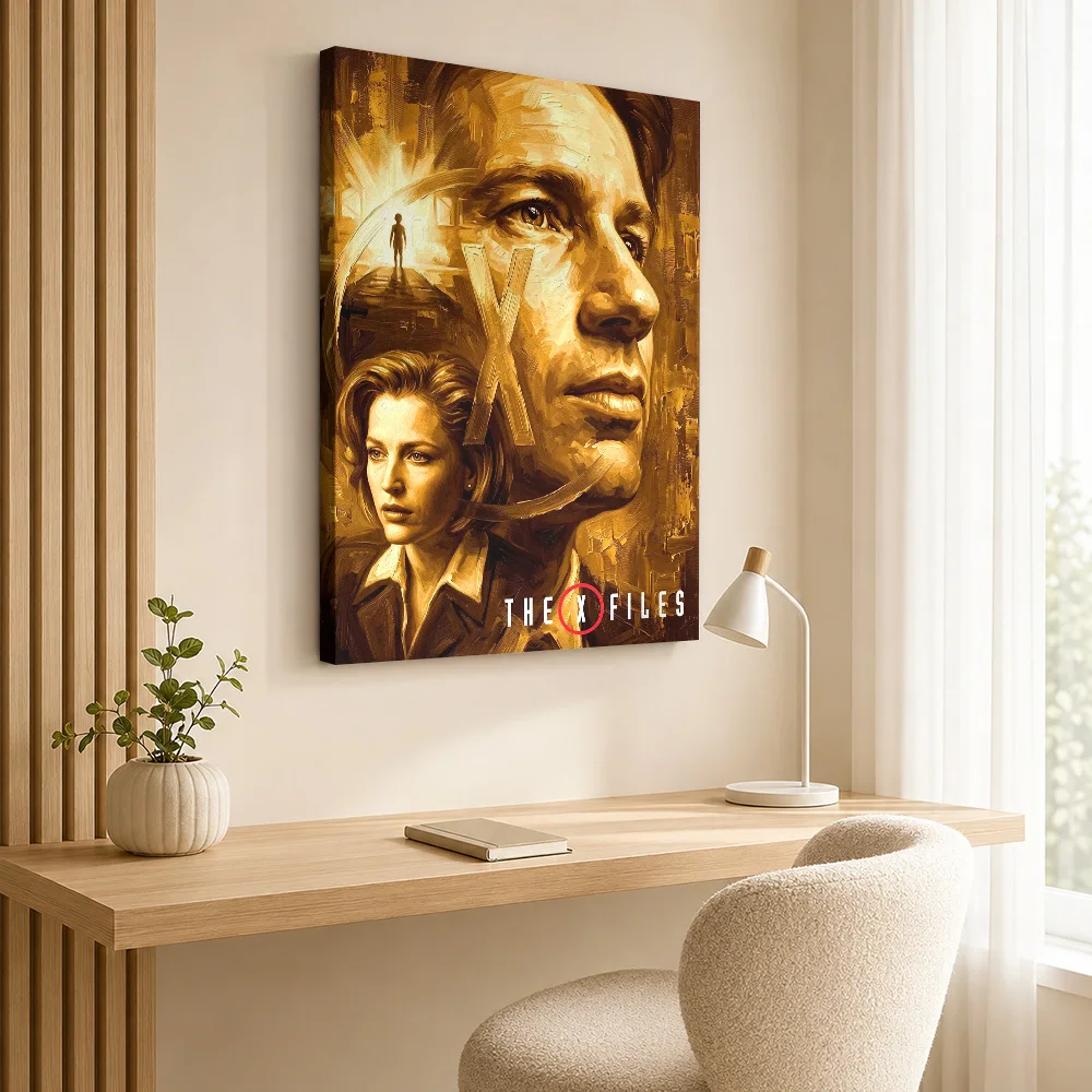 The X-Files Golden Portrait Canvas Print Poster Customized Modern Aesthetic Wall Art for Bedroom Decor Ready to Hang Home Gift
