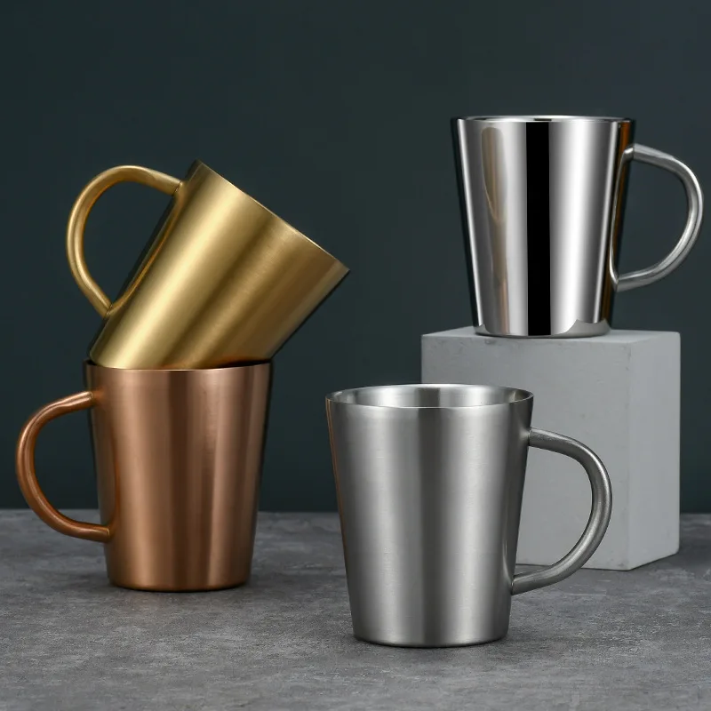 Double-layer Insulated Water Cup Stainless Steel Household KTV Canteen Beer Milk Coffee Mug Drop Proof Mug with Handle