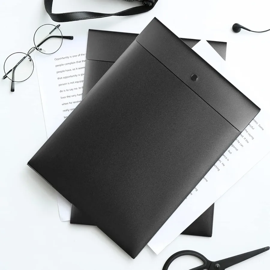 مجلد ملفات عمودي من البوليستر مغلف ملفات بلاستيكي مع زر إغلاق Sp لحزمة ورق بحجم حرف A4 مكونة من 5 قطع باللون الأسود