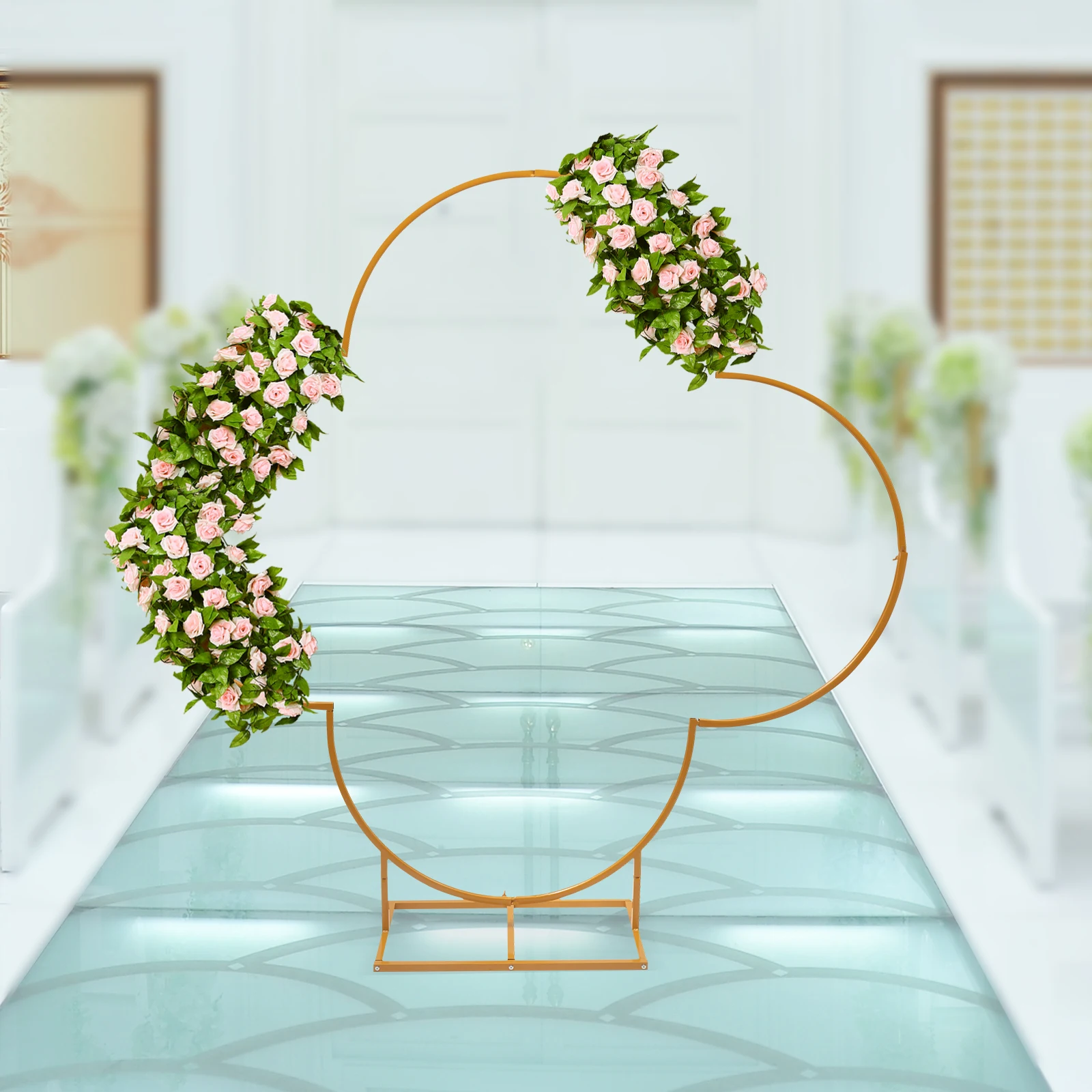 

Metal Wedding Arch 6.56 FT. Four-Leaf Clover Frame Backdrop Stand Party Decoration