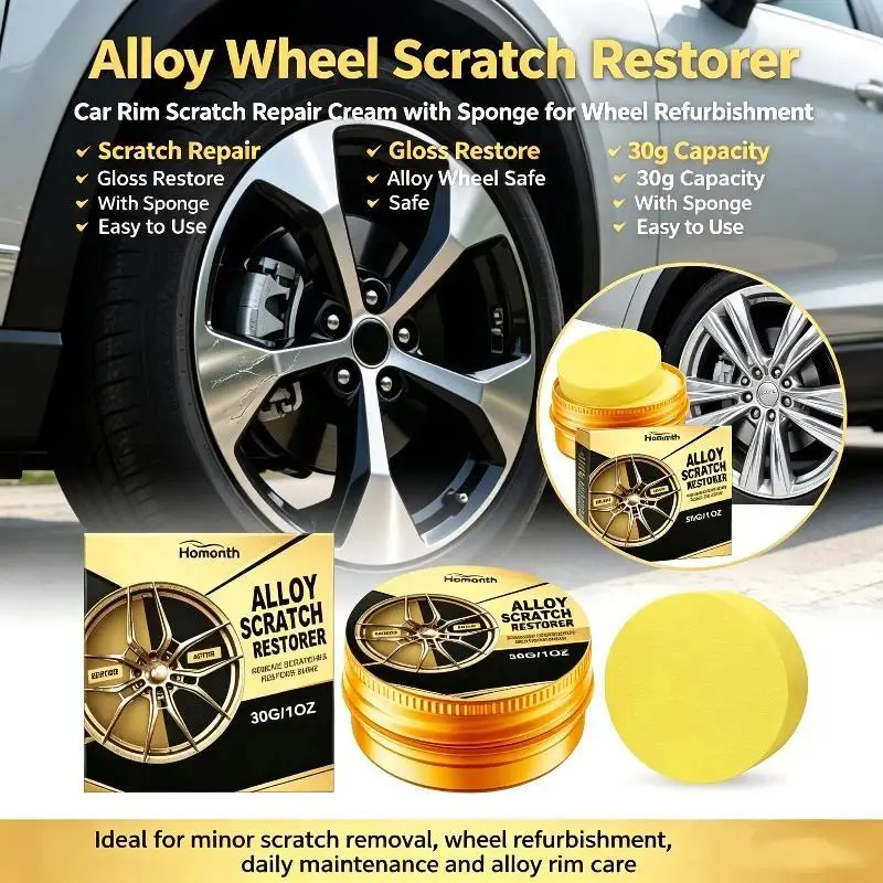 Car Rim Scratch Repair Cream 30g Long Lasting Paint Refinish Fix Paste with Sponge for Electroplated Car Rims