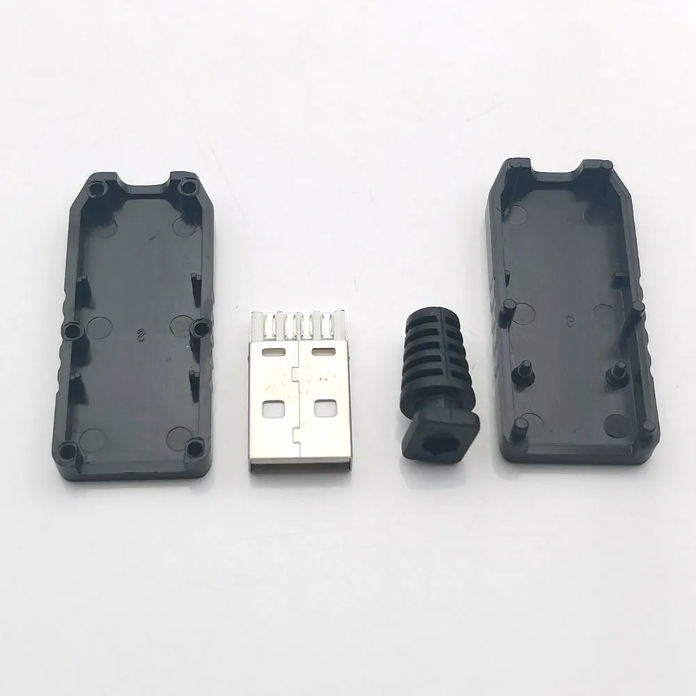 1-10 Sets DIY USB 2.0 Connector Plug A Type Male 4 Pin Adapter Socket Solder Type Black Plastic Shell For Data Connection Plug