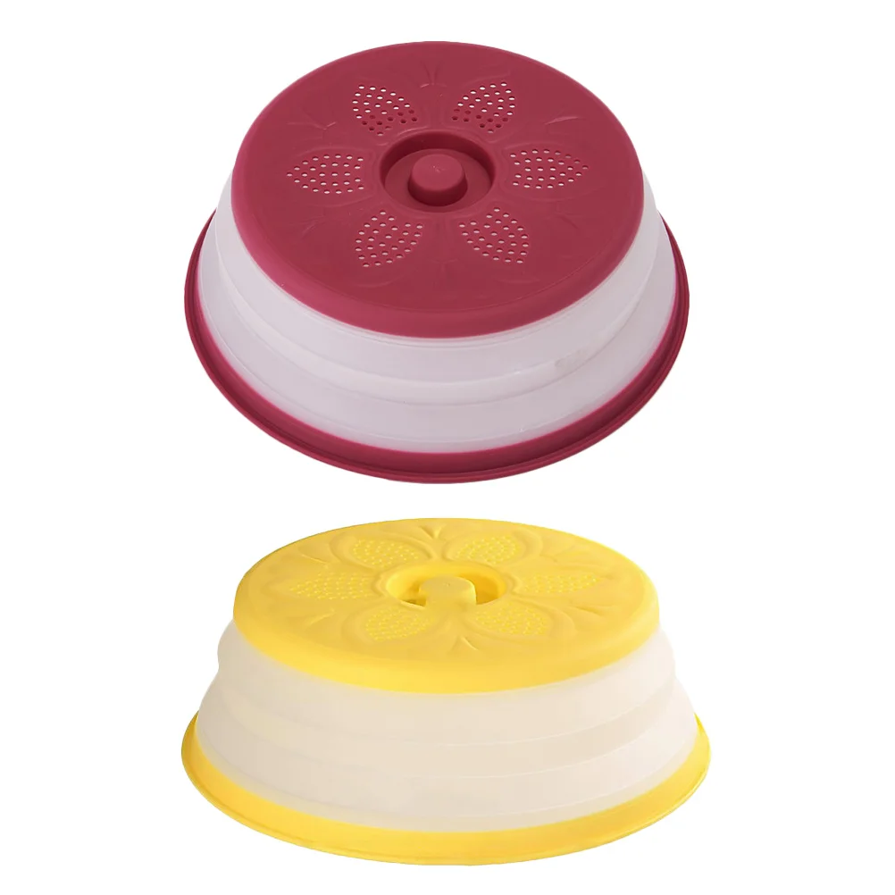 

2pcs Collapsible Microwave Food Cover Anti-splashing Keeping Heating Plate With Steam Holes Kitchen Fruit Vegetable
