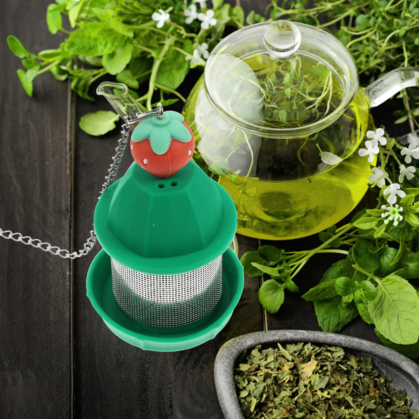 

Creative Stainless Steel Infuser Fine Mesh Filter Strainer for Loose Leaf Tea Brewing Tool Silica Gel Handle Efficient for Tea