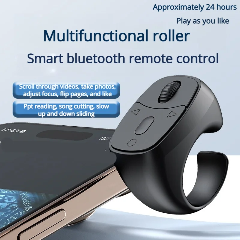 

Wireless Bluetooth Roller Fingertip Ring Page Turner Portable Ring-Shaped Mouse Controller For Home Travel Car