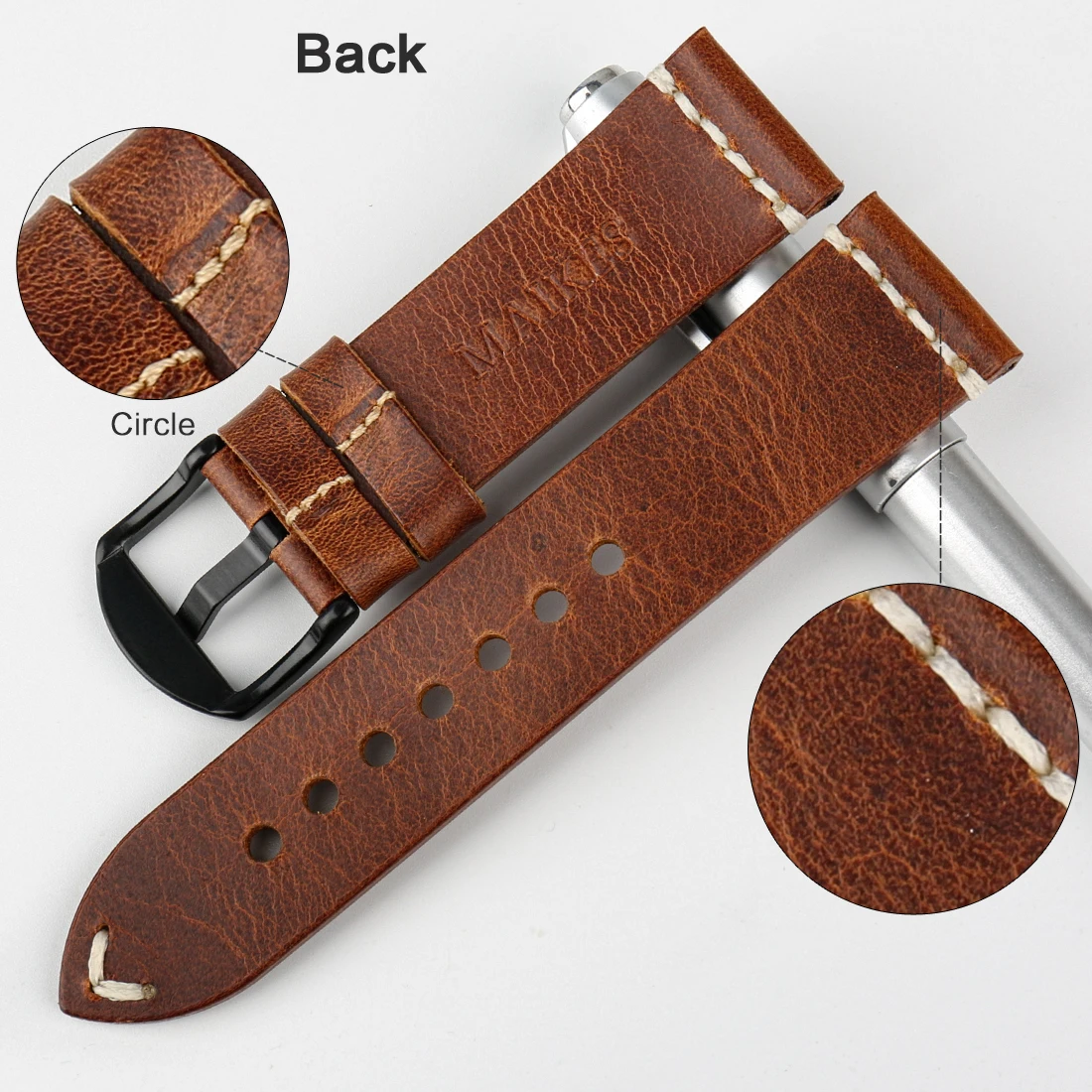 MAIKES Genuine Cow Leather Watch Strap Handmade Watchbands Vintage Red Wristband For Panerai 20mm 22mm 24mm Watch Band