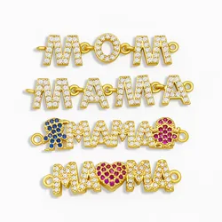 OCESRIO Brass CZ Mama Mom Bracelet Charms for Jewelry Making Wholesale Small Heart Letter Charms for Bracelet Making chma032