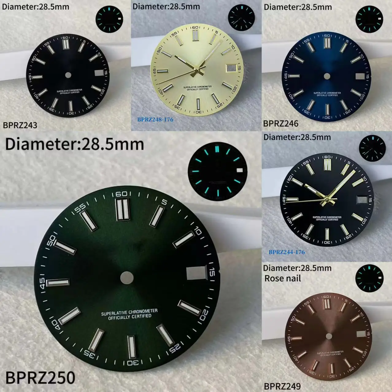 28,5 mm blaues Licht, Datum, heißer Verkauf, einzelner Kalender, S-Logo, Zifferblatt-Set, Zifferblatt, NH35-Zifferblatt, Automatikwerke, 29 mm blaues schwarzes Zifferblatt