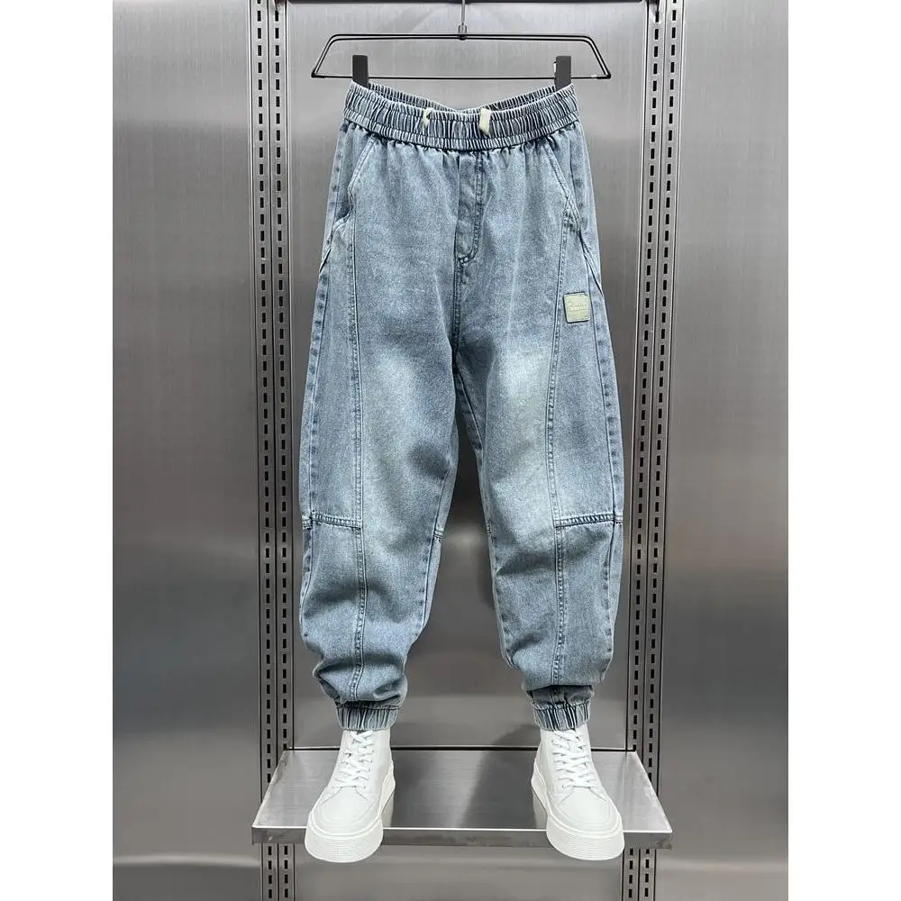 Luxury Brand Clothes 2026 Autumn Large Size Pants Men's Trend Splicing Jeans Loose Tied Feet Autumn Handsome Harlan Pants