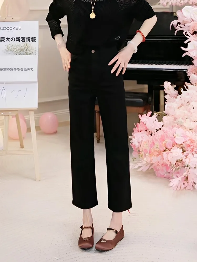 

Женские джинсы с высокой талией и прямыми штанинами, новинка весны, укороченные, маленькие размеры, для повседневной носки, из хлопка, водоотталкивающие