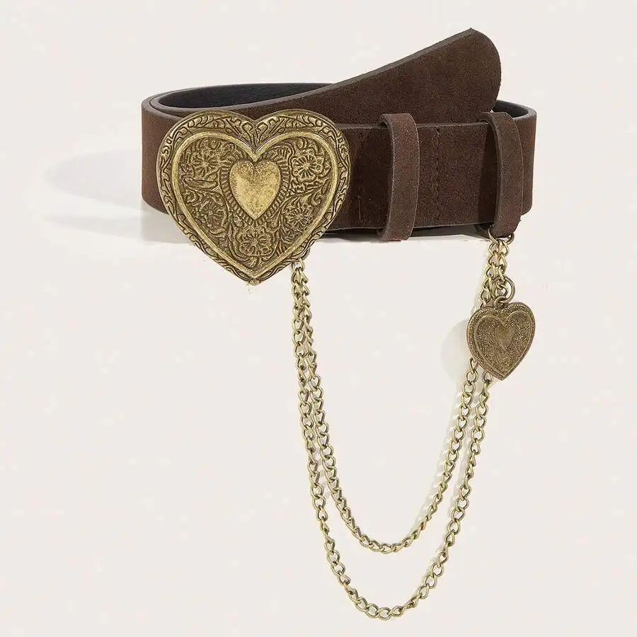 1pc Retro Alloy Buckle Printed PU Belt For Women, Suits Western Cowgirl Style Summer, School Fall, Autumn, Halloween