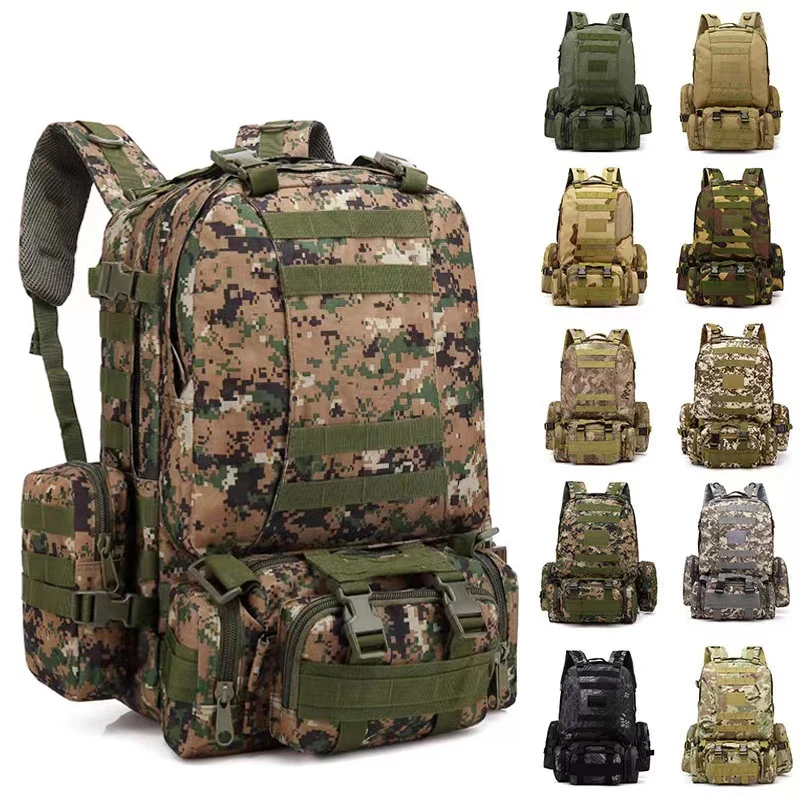 55L Tactical Backpack Mochila Hombre Military Bag 4 in 1 Molle Assault Pack Waterproof Outdoor Hiking Climbing Camping Backpack