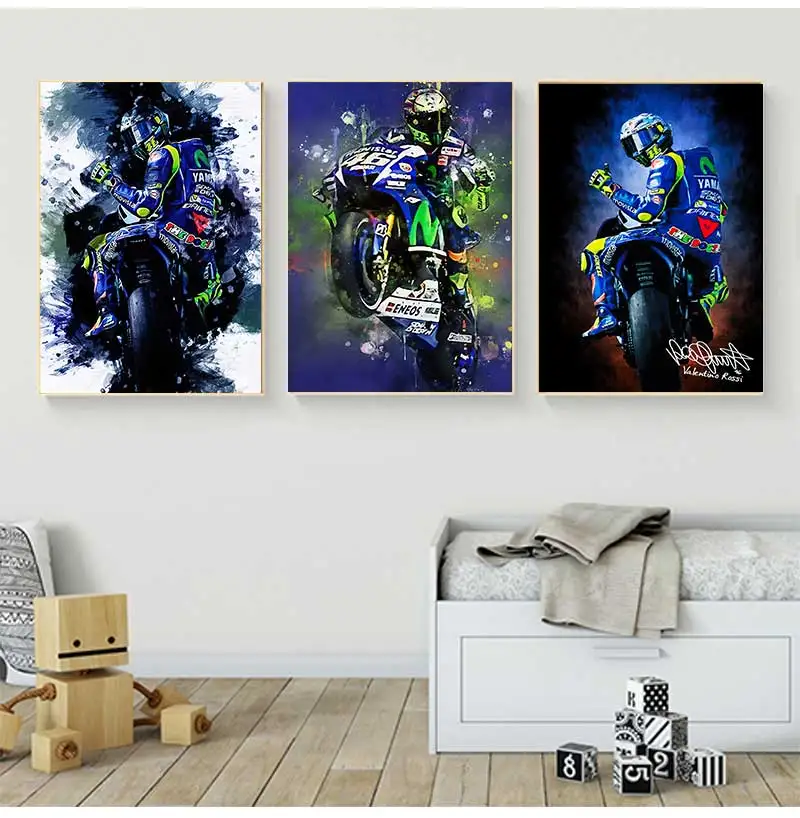 Watercolor Motorcycle Racer Valentino Rossies Poster Canvas Painting Sports Car Racer Portrait HD Print Wall Art Room Home Decor