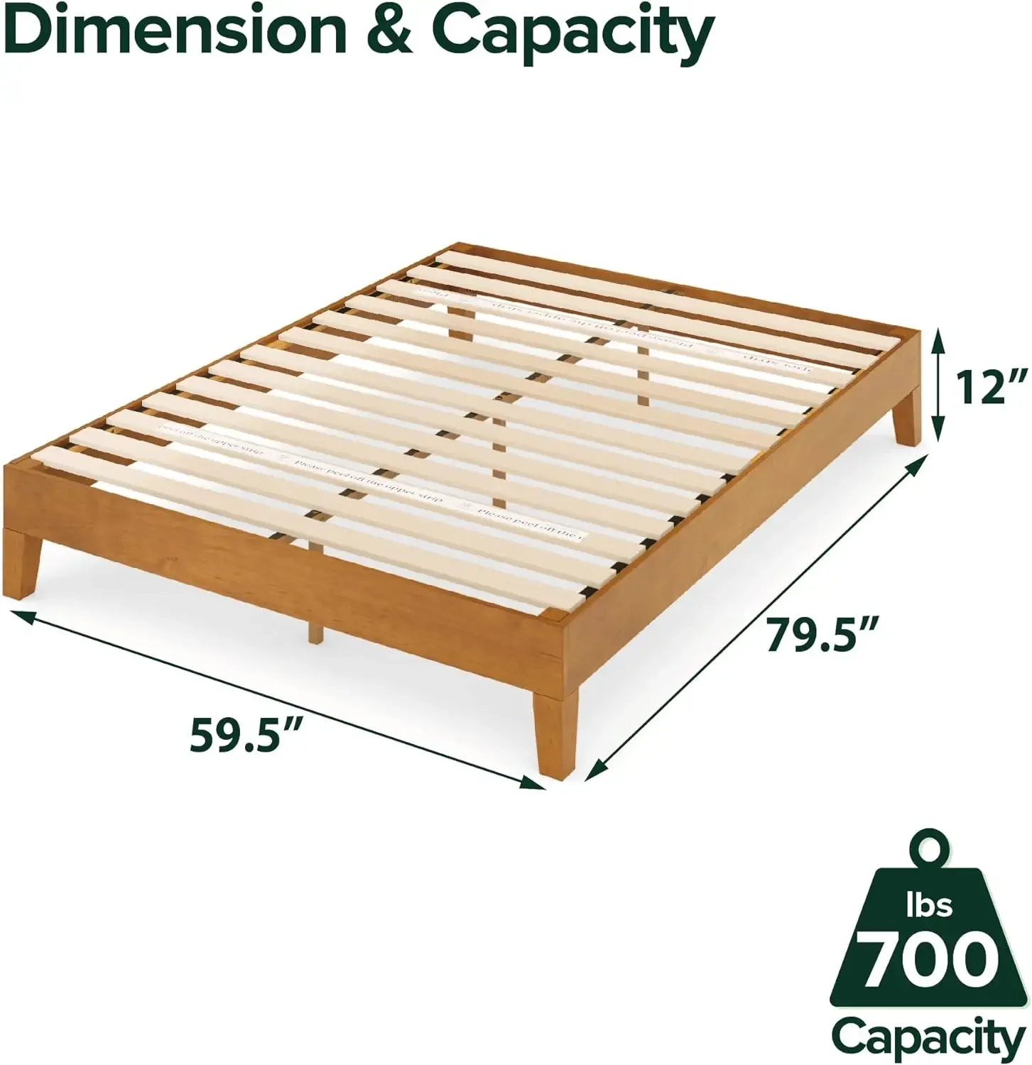 Queen Size Deluxe Wood Platform Bed Frame / Solid Wood Foundation, No Box Spring Needed / Wood Slat Support, Rustic Pine