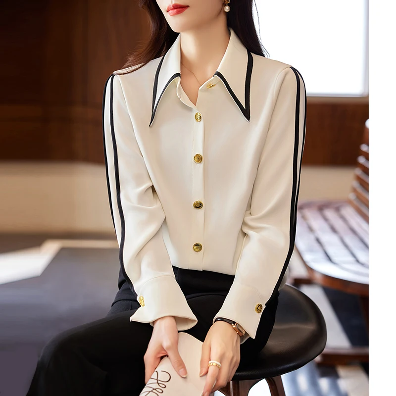 NAVIU White Shirt Women Fashion High End New 2023 Autumn Temperament Professional Formal Blouses Office Lady Work Tops