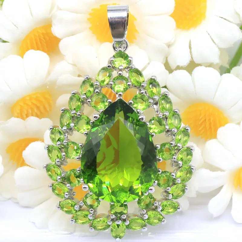 

48x31mm Fantastic Big Gemstone Created Green Peridot Women Wedding Silver Plated Pendant