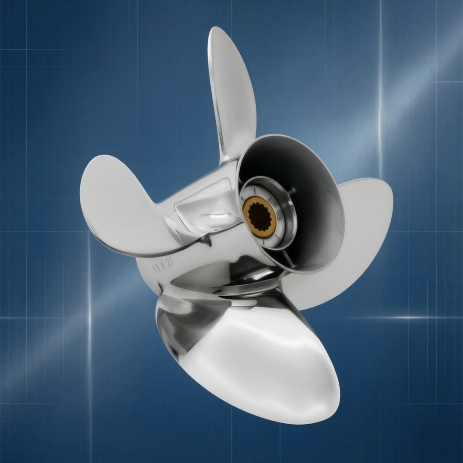 Stainless Steel Propeller Polished 4-Blade Propeller 13-Tooth Long-Lasting for Boat Owners, Outboard Motors, Boats
