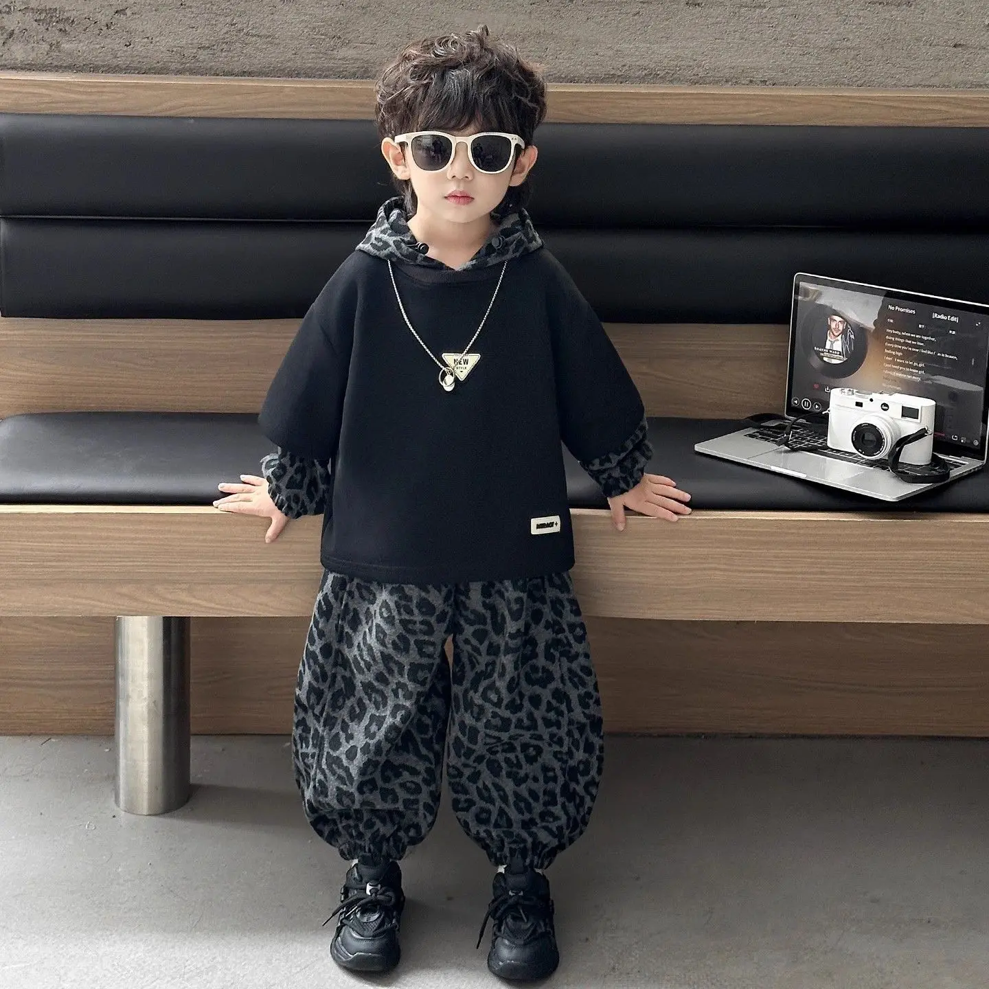 2PCS set Spring Autumn Boys Clothing set Leopard print Pullover Top+Leggings Pant Suits Kid Childrens baby Streetwear clothes