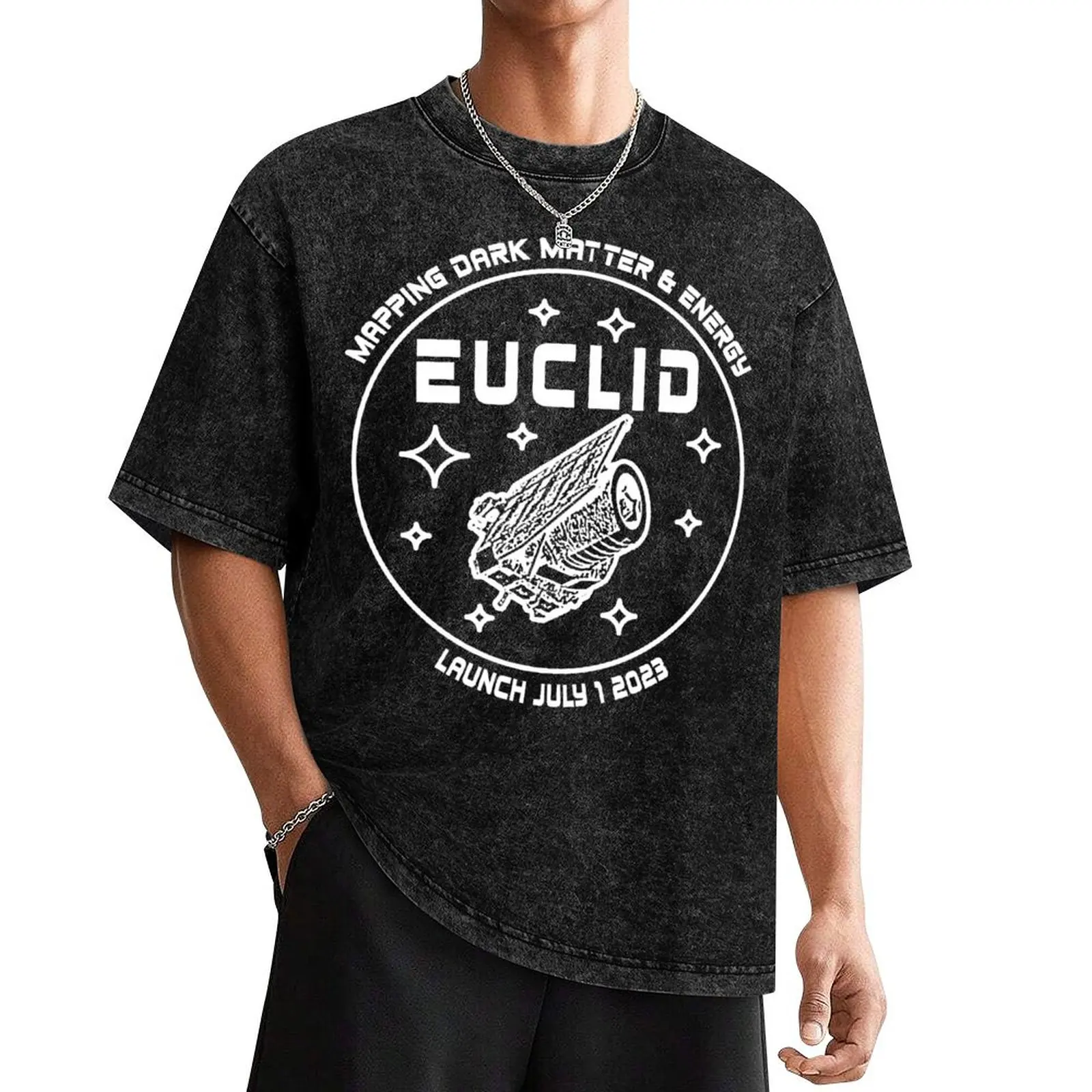 ESA Euclid mission launch (white) T-Shirt street wear cotton graphic tees custom t-shirts Luxury man slim fit t shirts for men