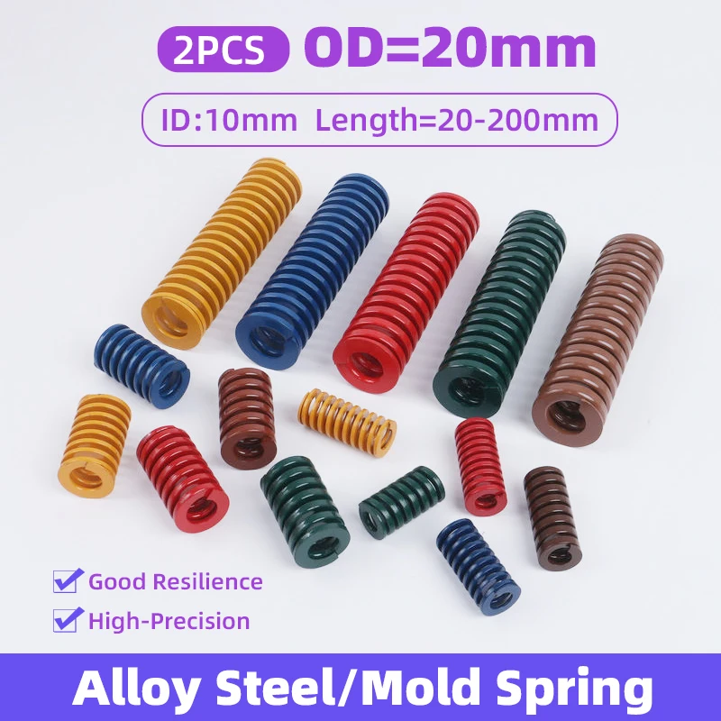 Creamily 2PCS Die Mold Springs 20x10xL Spiral Stamping Compression Spring OD20mm ID 10mm L20-200mm Yellow/Blue/Red/Green/Brown