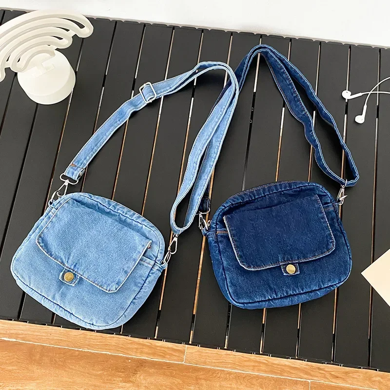 Japanese Harajuku Unisex Denim Backpack Women\'s Simple Casual Shoulder Bag Fashion Mobile Crossbody