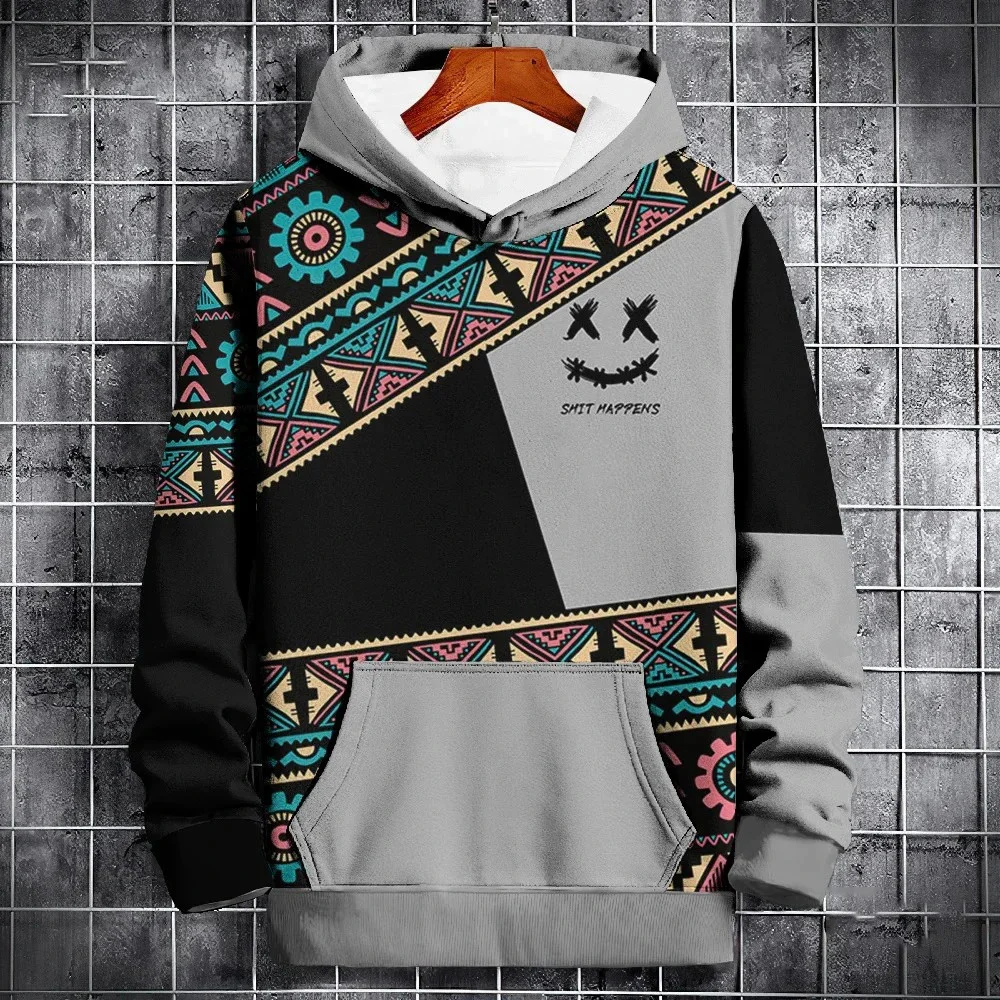 New Men's Hooded Sweatshirt 3D Printed Smile Color Block Pattern Spring And Autumn Neutral Fashion Hip Hop Oversized Hoodie