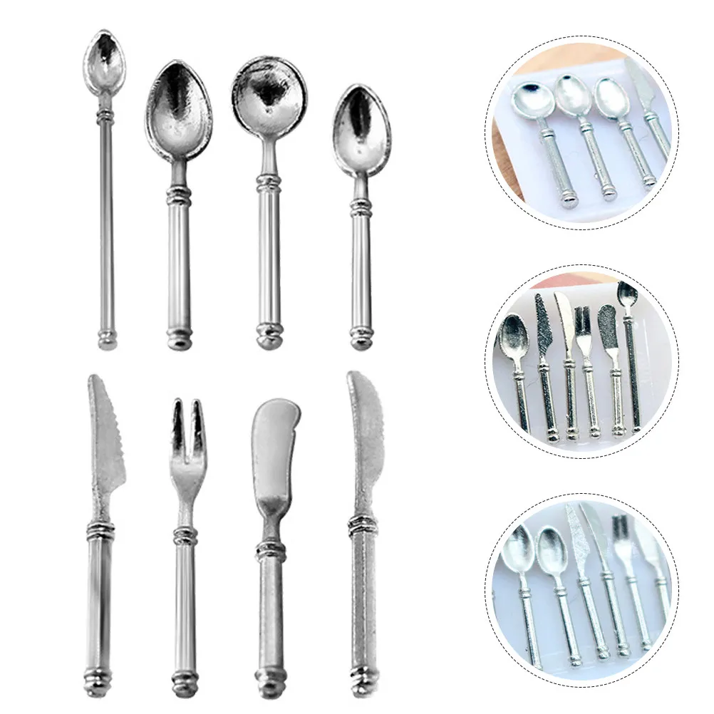 1Set Miniature Kitchen Tableware Cute Small Fork Spoon Cutters Mini House Accessories Home Decorations Miniature Kitchen Cutlery