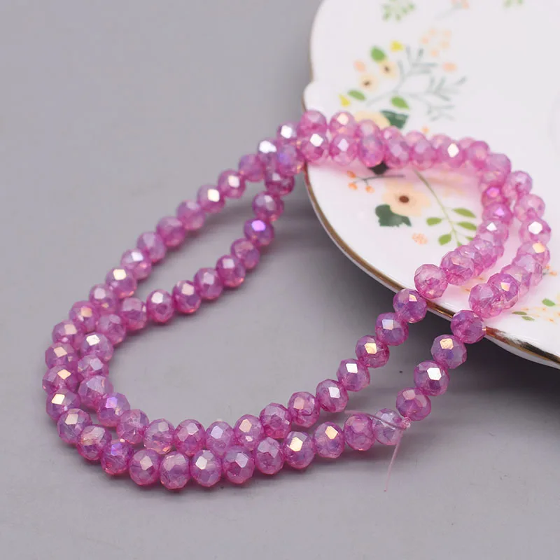 6mm 82pcs/lot Rondell Faceted Crystal Glass Beads Red Rose Loose Space Beads for Jewelry Making DIY Candy Color Bracelet