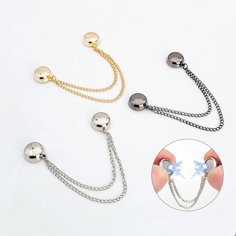 2pcs Multi-Function Magnetic Clothing Clip With Chain Metal Buttons Clip Clothes Scarf Trouser Legs Cuff Fixing Magnet Pin